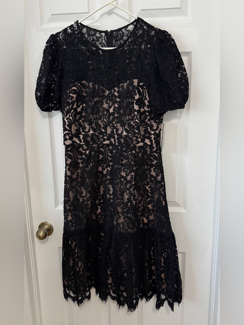 Eliza J Black Lace Midi Dress with Nude Underlay